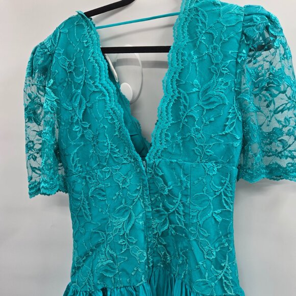 Vintage Carmella's Creation Teal Lace Taffeta 80s Formal Prom Dress Size 12 - Picture 9 of 16